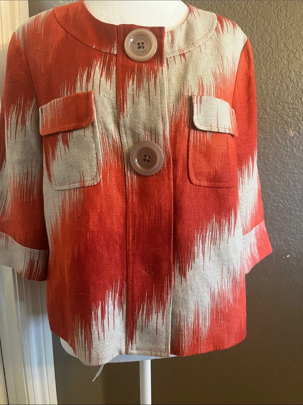 Michael Kors Orange and Tan Printed Cropped Jacket size L